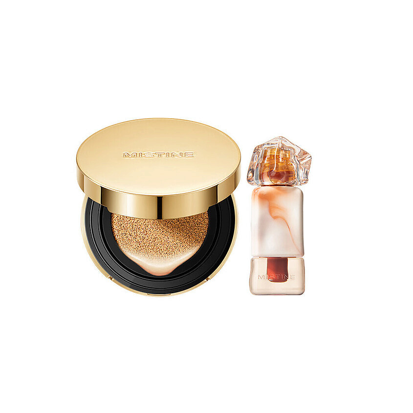 Изображение товара MISTINE Набор: кушон BLUR MATTE AIR Golden и блеск для губ Thai Latte, LF110 Fair Heart (12g) + Milk Coffee J02 (2.6g)