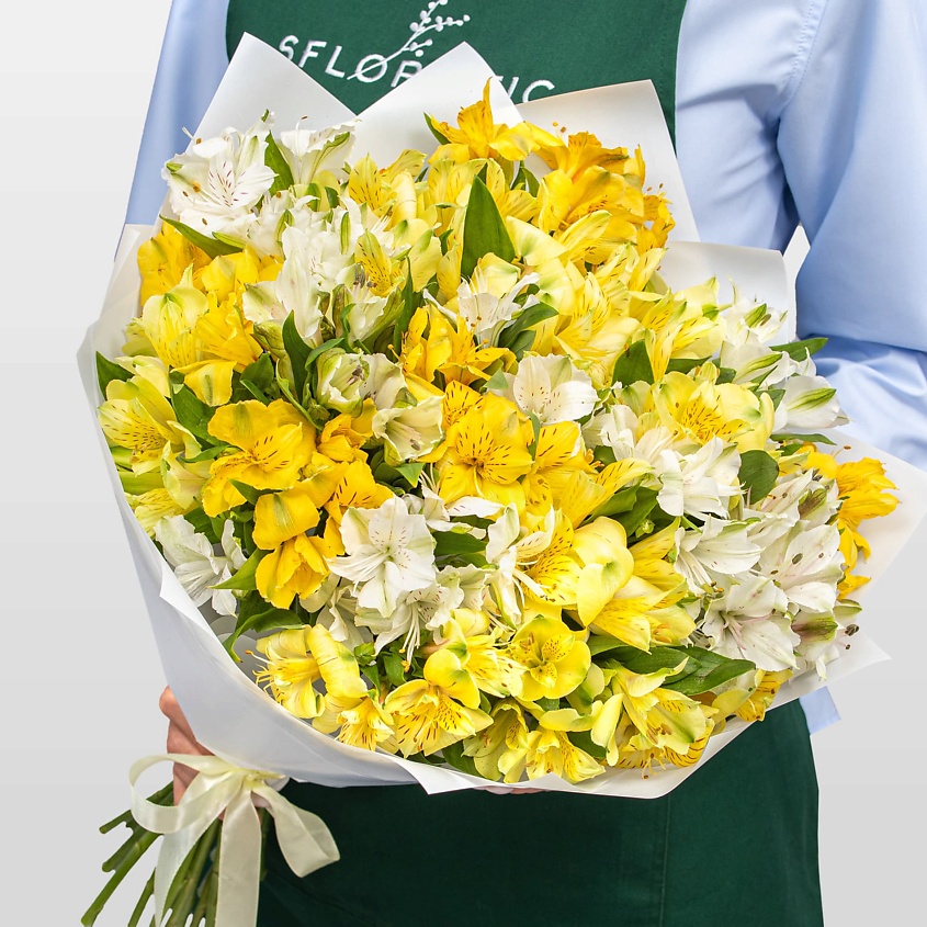 Изображение товара Букет альстромерий Лимонный Крем 25 свежих цветов для подарка и интерьера