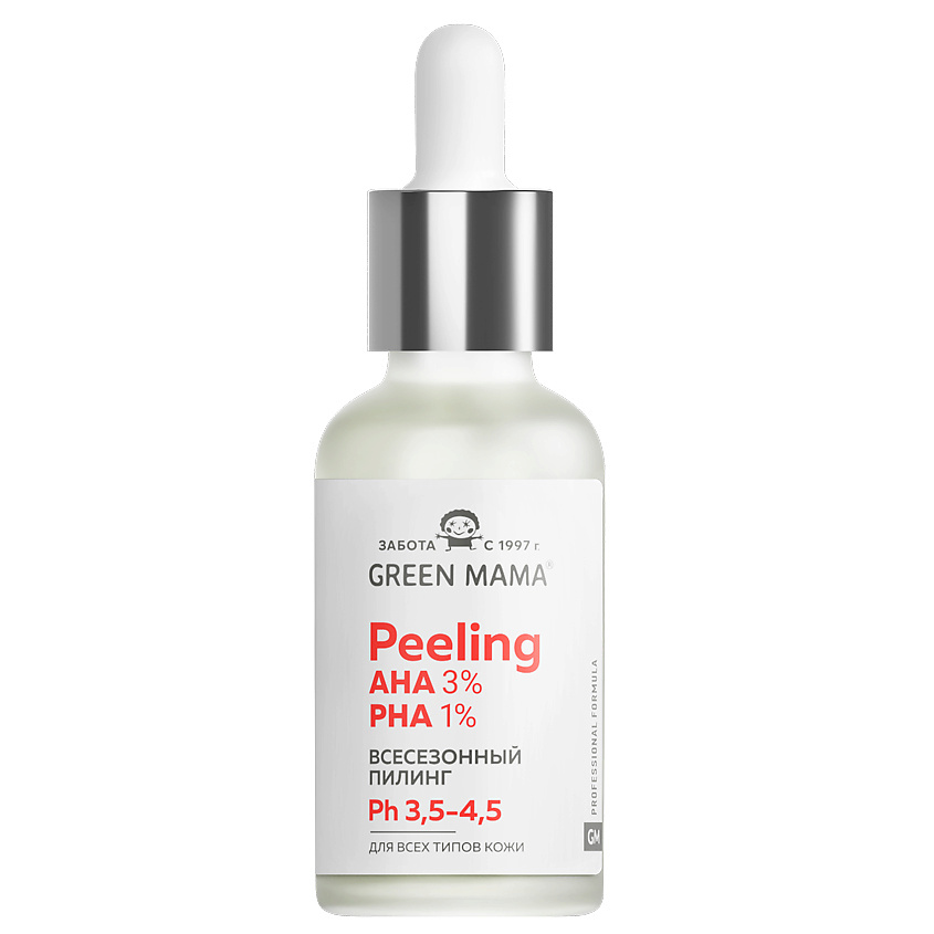 Изображение товара GREEN MAMA Пилинг для лица всесезонный с AHA и PHA Peeling AHA 3% AHA 1%, 30 мл