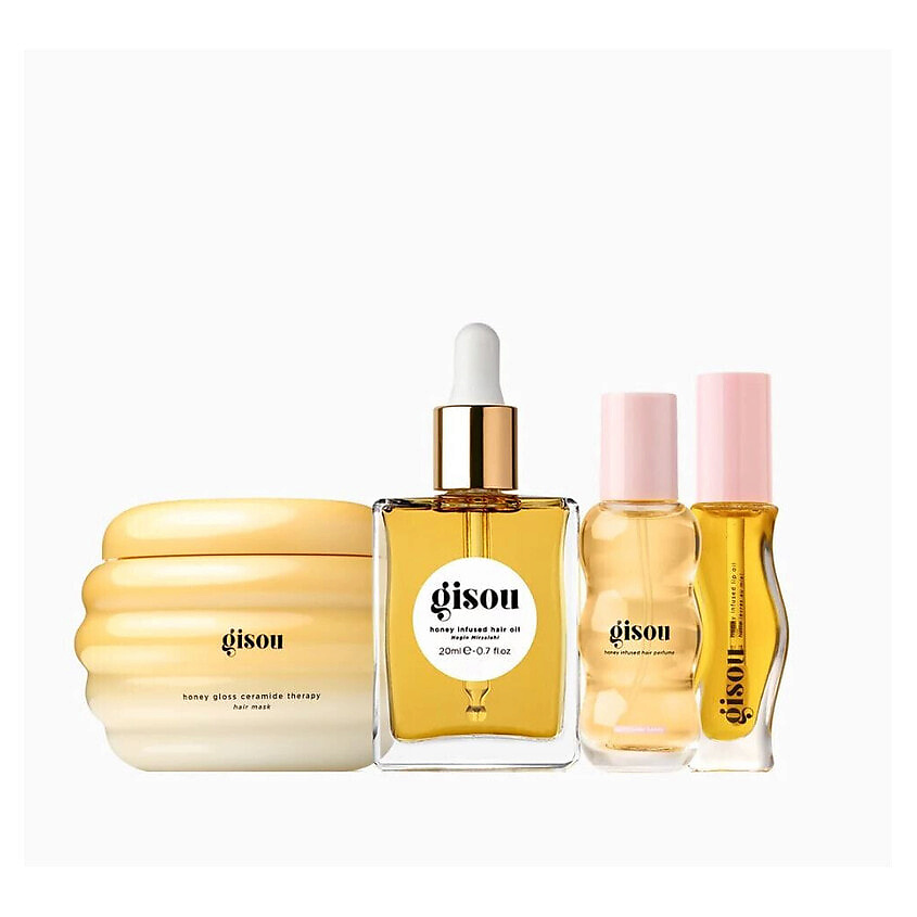 Изображение товара GISOU Набор Glow All The Way для волос и губ 20 мл + 75 мл + 8 мл + 15 мл
