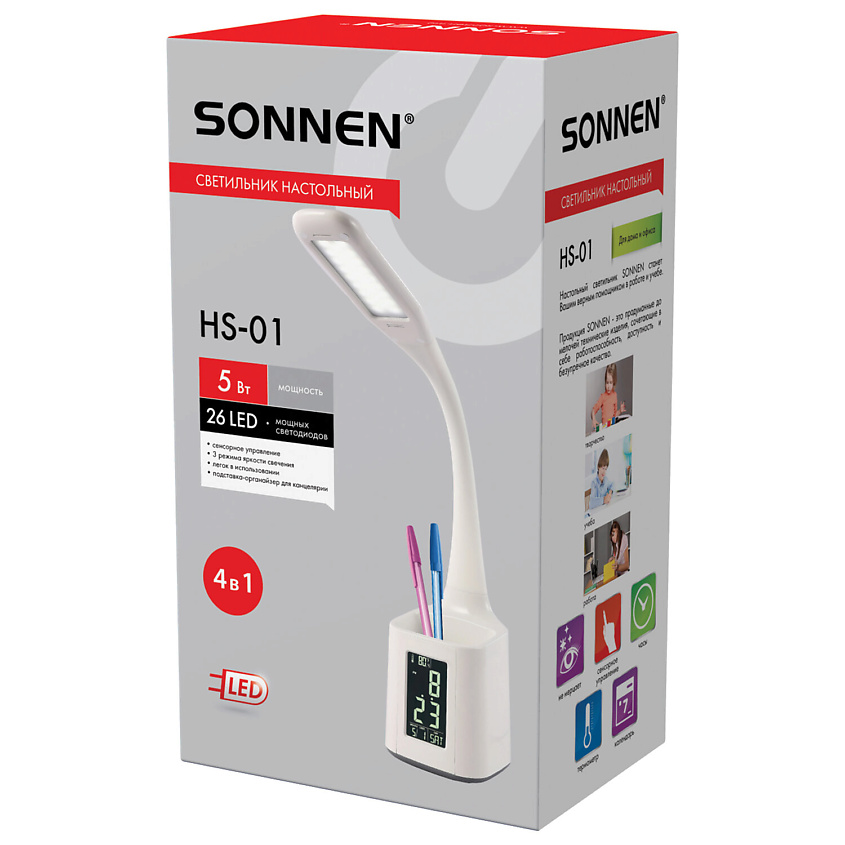 Изображение товара SONNEN Настольная лампа-светильник на подставке, СВЕТОДИОДНАЯ, 5 Вт, 1 шт