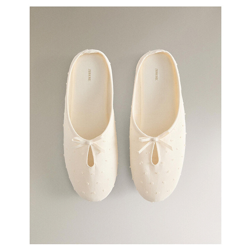 Изображение товара ZARA HOME Домашние тапочки Mule с бантом, цвет: Слоновая Кость, размер: 39