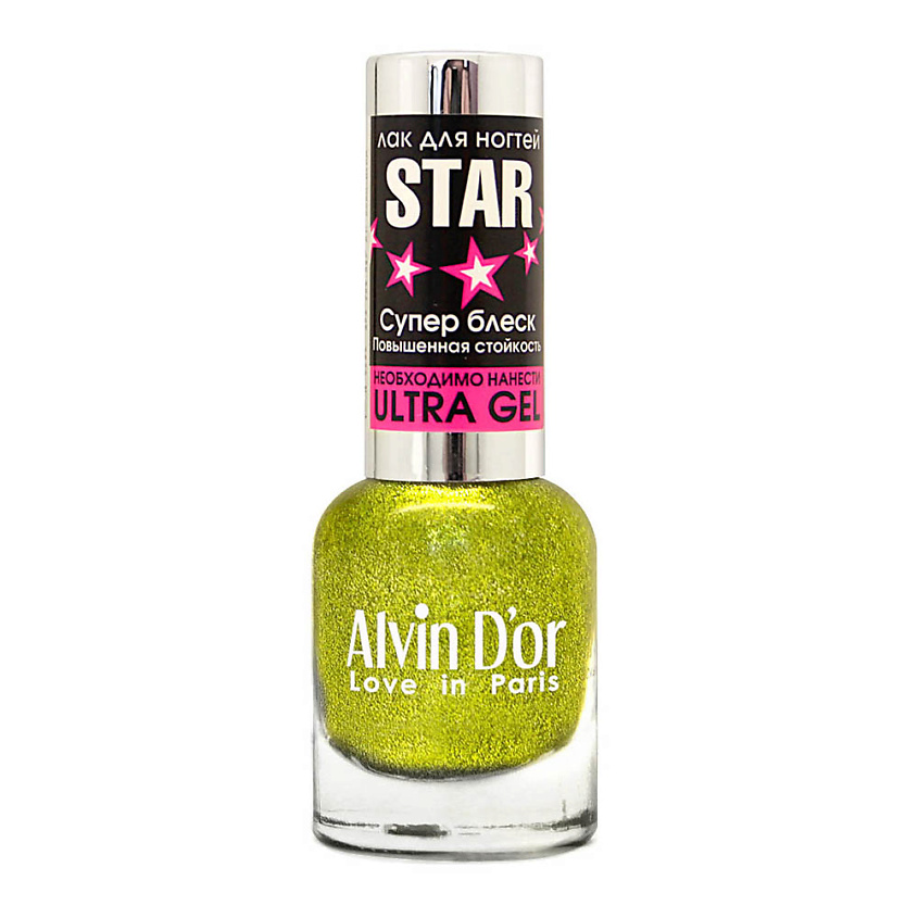 Изображение товара ALVIN DOR Лак для ногтей STAR Супер Блеск 10 Желто-серебряный