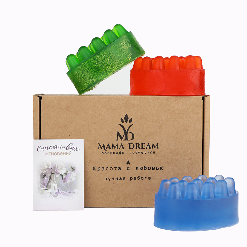 Изображение товара MAMA DREAM Массажное мыло скраб с люфой набор 3 шт "Ментол/хвоя/мёд, 3 шт., мыло каждое по 110 мл