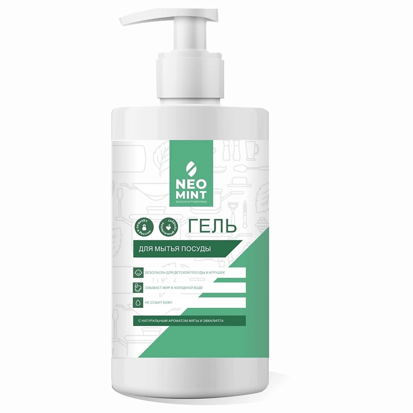Изображение товара NEOMINT Концентрированный гель для мытья посуды с натуральным ароматом мяты и эвкалипта, 1000 мл