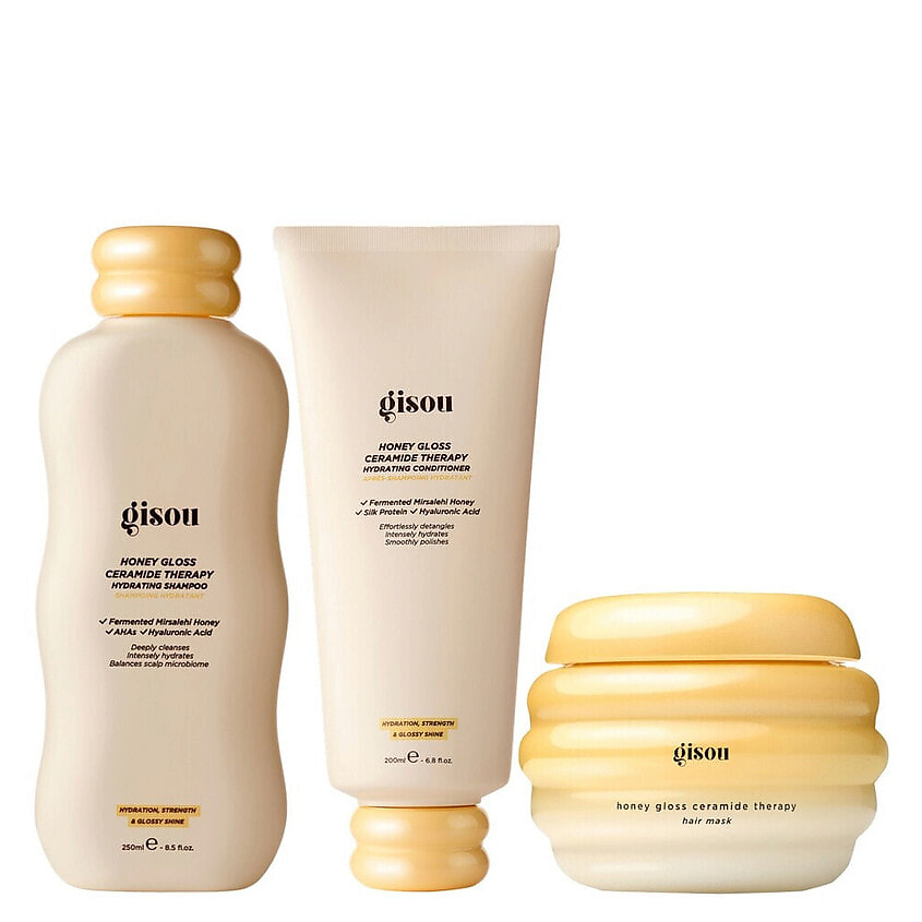 Изображение товара GISOU Набор для волос Honey Gloss Ceramide Шампунь+Кондийионер+ маска, 250мл+200мл+75мл