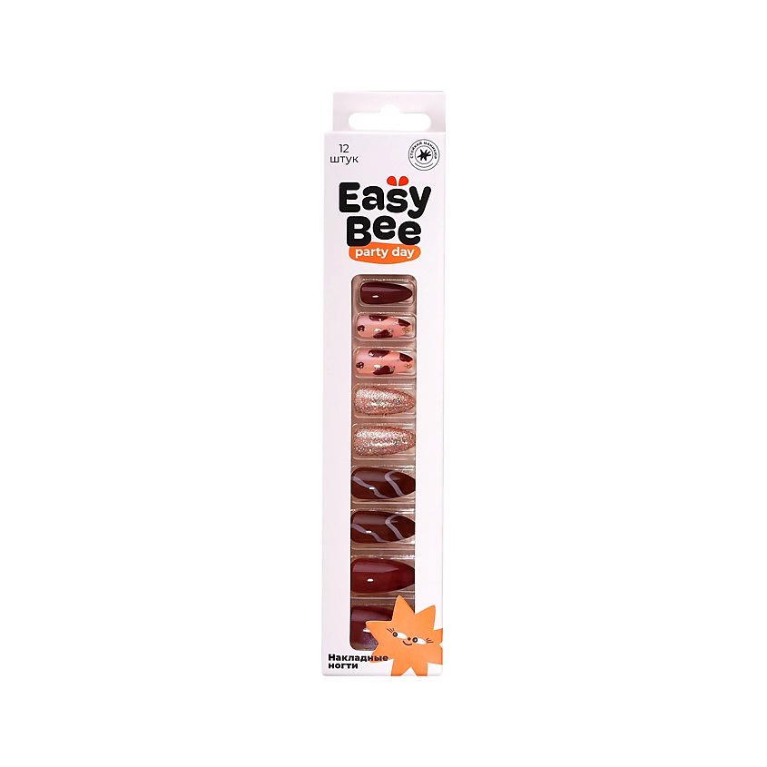 Изображение товара EASYBEE Накладные ногти с клеевыми стикерами NAIL DAY Brown Gold 12 шт