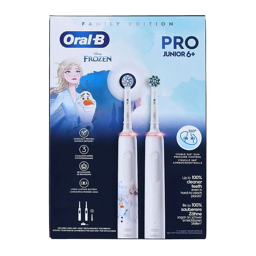 Изображение товара BRAUN Набор: Электрическая зубная щетка Oral-B Pro 3 3000 White + Junior Frozen, White
