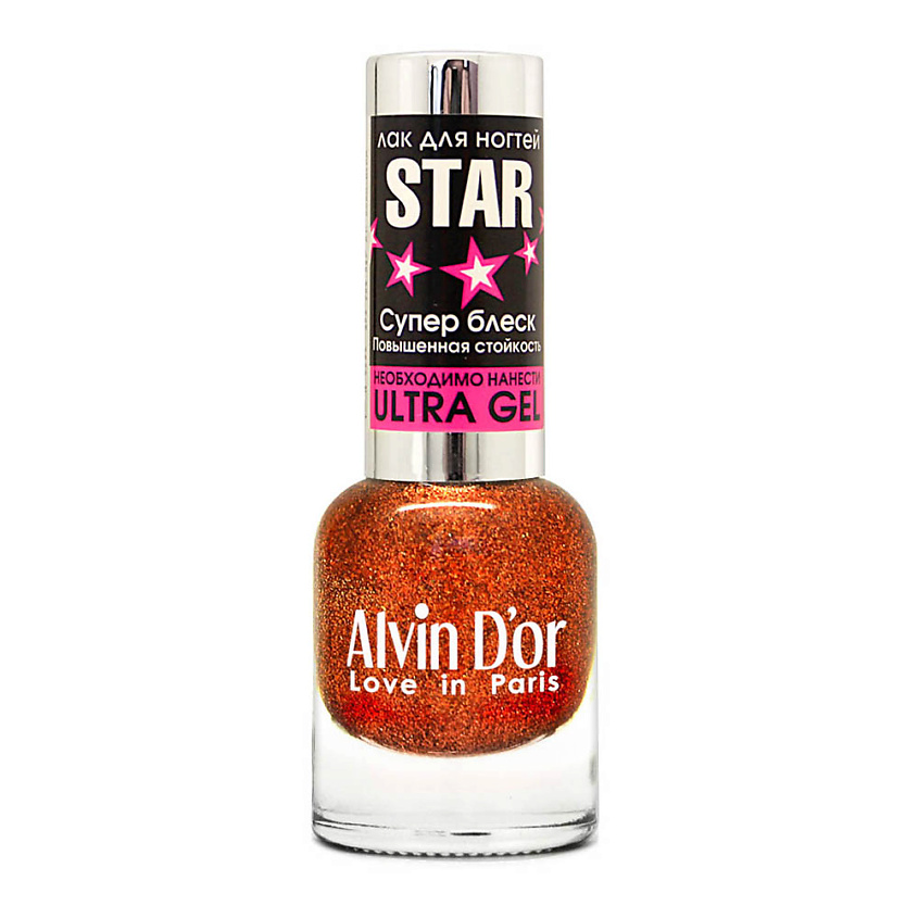 Изображение товара ALVIN D’OR Лак для ногтей STAR Супер Блеск, 23 Оранжево-золотое серебро
