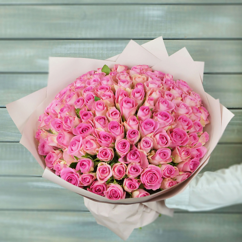 Изображение товара Букет из 101 розовой кенийской розы 40 см для праздников и подарков
