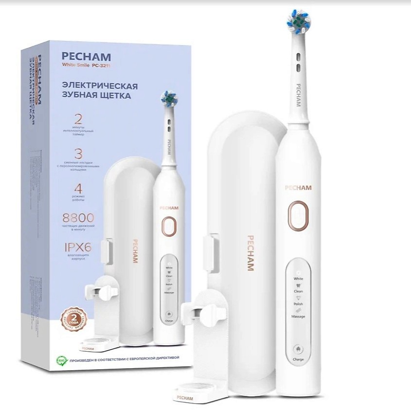Изображение товара Электрическая зубная щетка PECHAM White Smile PC-3210 с 4 режимами и сменными насадками