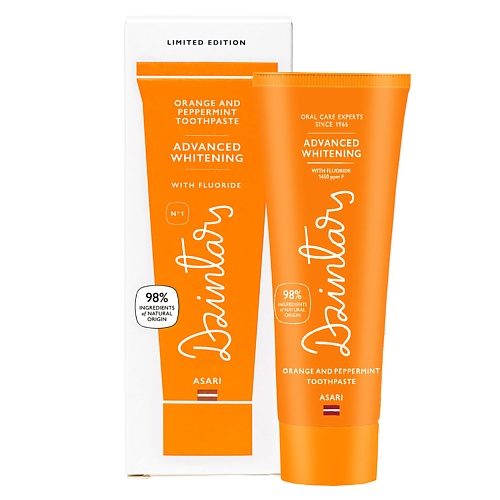 

DZINTARS Asari Зубная паста отбеливающая "Апельсин и мята" 75, Asari Зубная паста отбеливающая "Апельсин и мята"