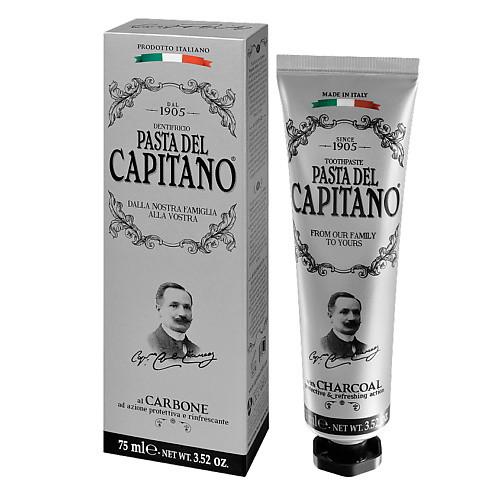 

PASTA DEL CAPITANO Зубная паста с древесным углем Charcoal Premium 75, Зубная паста с древесным углем Charcoal Premium