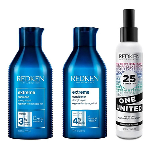 

REDKEN Набор Extreme Bundle One United: Шампунь + Кондиционер + Укрепляющий спрей-уход, Набор Extreme Bundle One United: Шампунь + Кондиционер + Укрепляющий спрей-уход