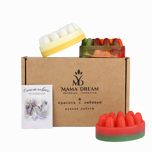 

MAMA DREAM Набор массажного мыла ручной работы 3 шт "Клубника/Банан/Манго, Набор массажного мыла ручной работы 3 шт "Клубника/Банан/Манго