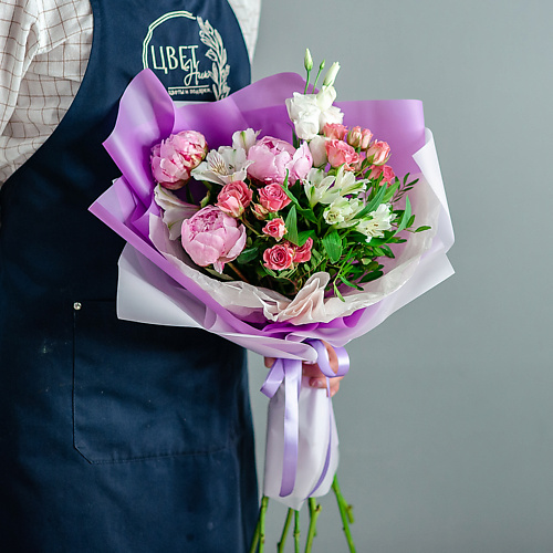 

ЦВЕТНИК ЦВЕТЫ И ПОДАРКИ Нежный букет с розовыми пионами, Нежный букет с розовыми пионами