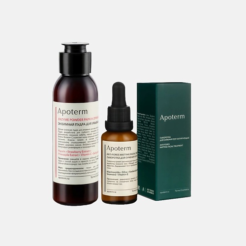 

APOTERM Набор для лица "Сужение пор" Энзимная пудра, Сыворотка матирующая, Набор для лица "Сужение пор" Энзимная пудра, Сыворотка матирующая
