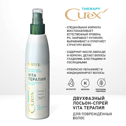 

ESTEL PROFESSIONAL CUREX Двухфазный лосьон-спрей VITA-ТЕРАПИЯ для повреждённых волос (200мл) 200, CUREX Двухфазный лосьон-спрей VITA-ТЕРАПИЯ для повреждённых волос (200мл)