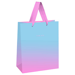 Пакет подарочный "Light blue-Pink gradient", отделка фольгой