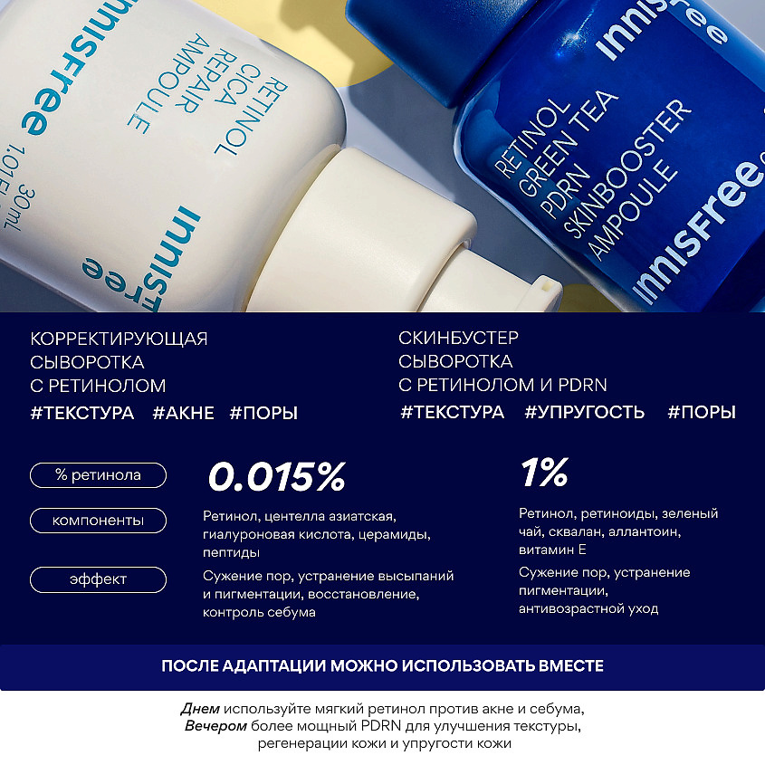 INNISFREE Сыворотка для ухода за текстурой и упругостью кожи лица с ретинолом Retinol Green Tea PDRN Skinbooster Ampoule – фото 15