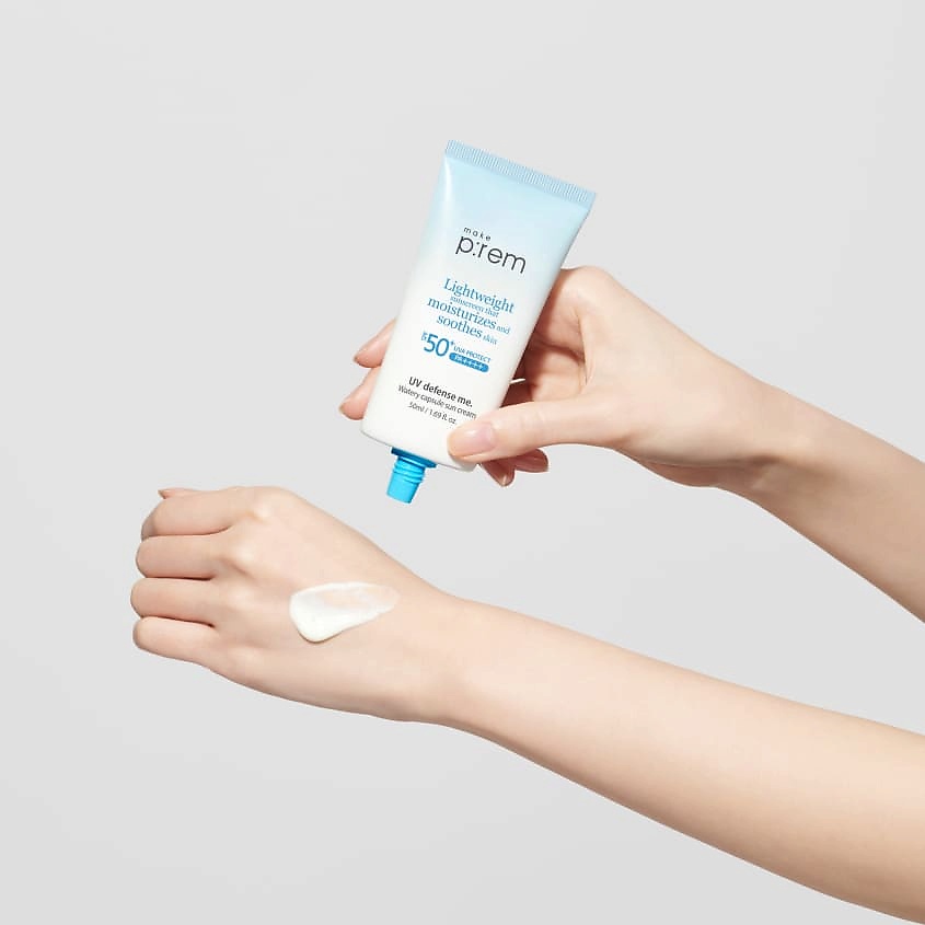 MAKE P:REM Крем для лица солнцезащитный SPF 50+ PA++++ UV Defense Me. Watery Capsule Suncream – фото 2