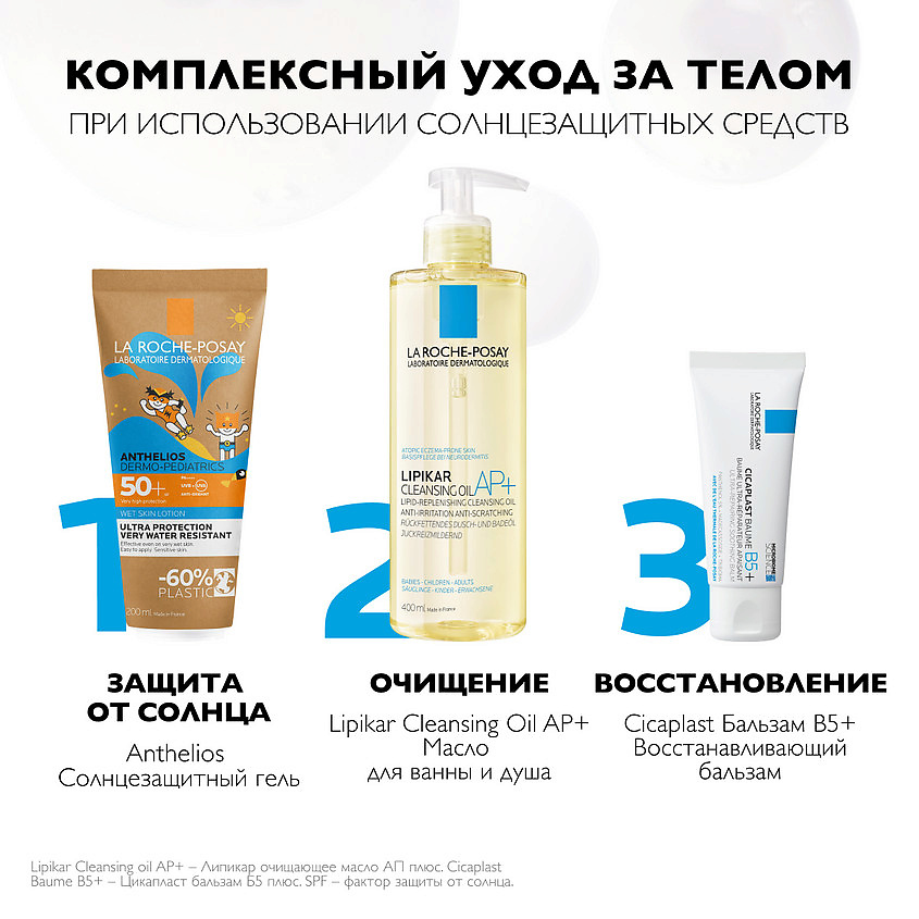 LA ROCHE-POSAY Anthelios Dermo-Pediatrics Детский солнцезащитный гель для тела и лица с технологией нанесения на влажную кожу, с витамином Е и термальной водой, защита от солнца SPF 50+ – фото 6