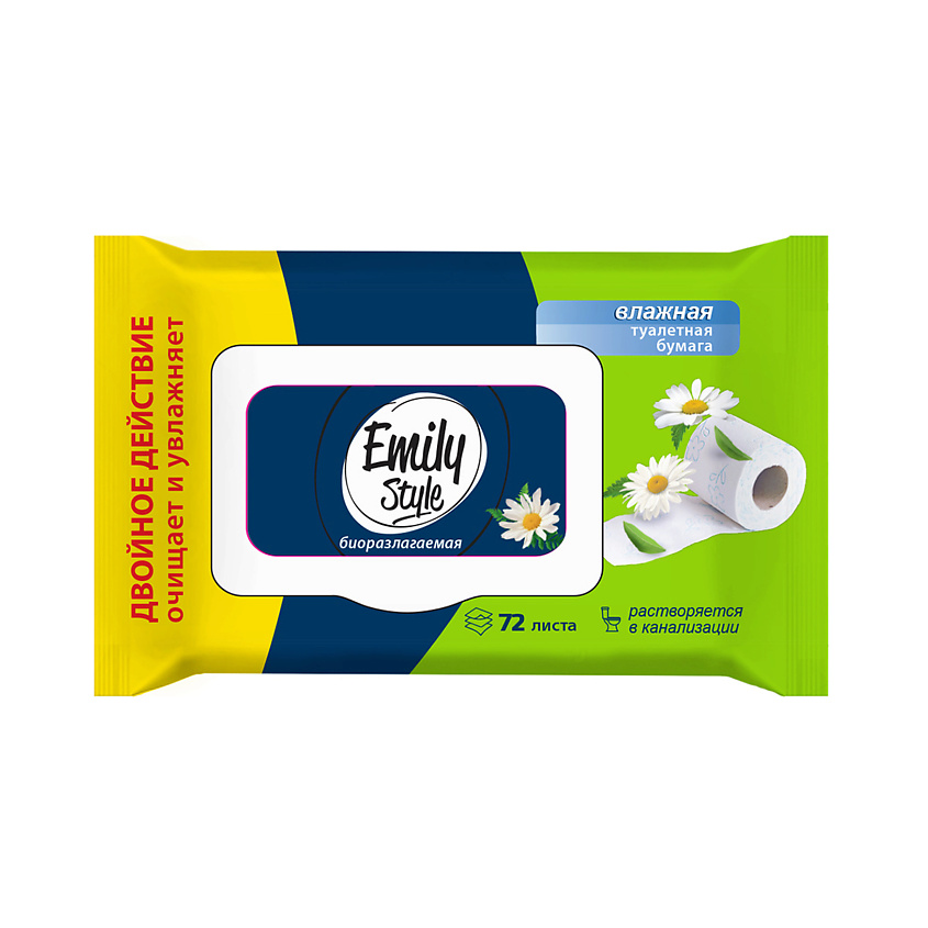 Изображение товара EMILYSTYLE Влажная туалетная бумага с ромашкой, для взрослых и детей, 1 слой