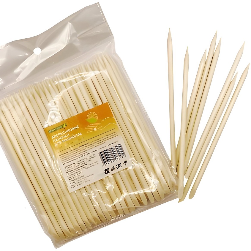 Изображение товара Апельсиновые палочки для маникюра 100 шт, длина 11,2 см, для кутикулы и гель-лака