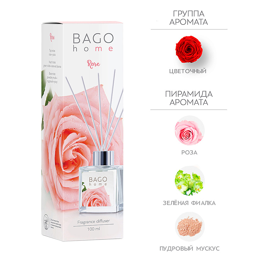 Изображение товара BAGO HOME Ароматический диффузор Роза, 100 мл
