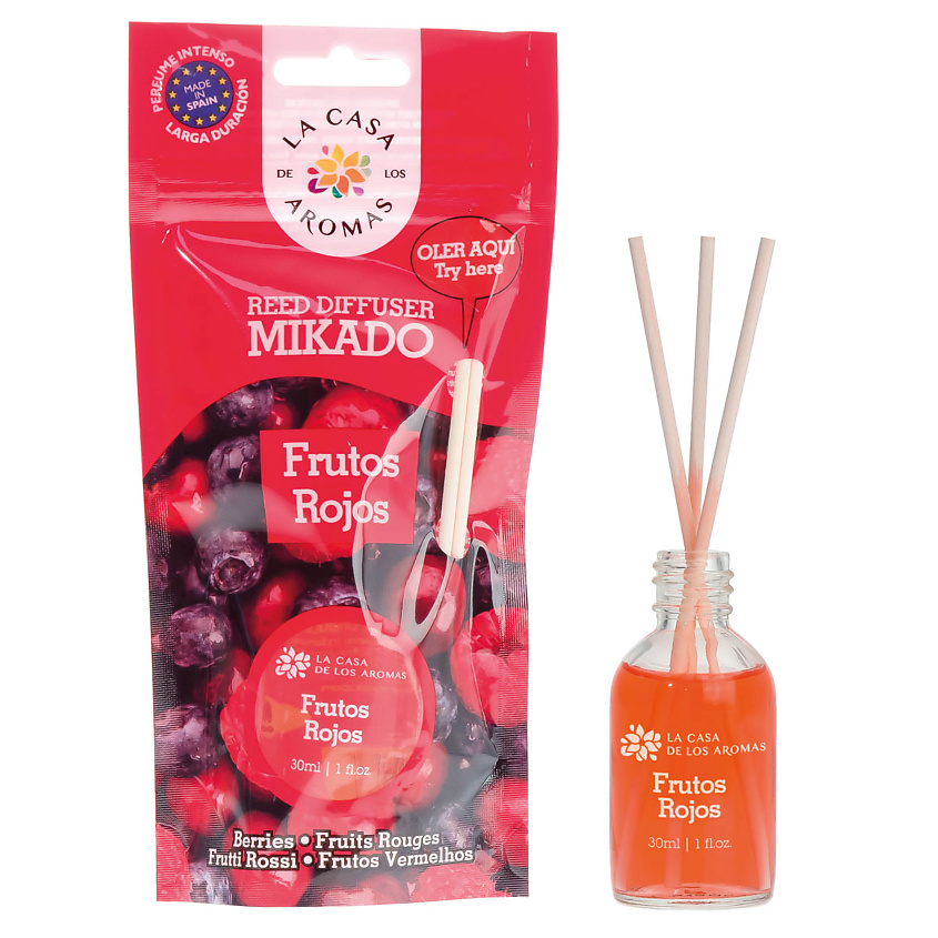 Изображение товара LА CASA DE LOS AROMAS Жидкий ароматизатор для воздуха с палочками MIKADO. «Красные фрукты», 30 мл