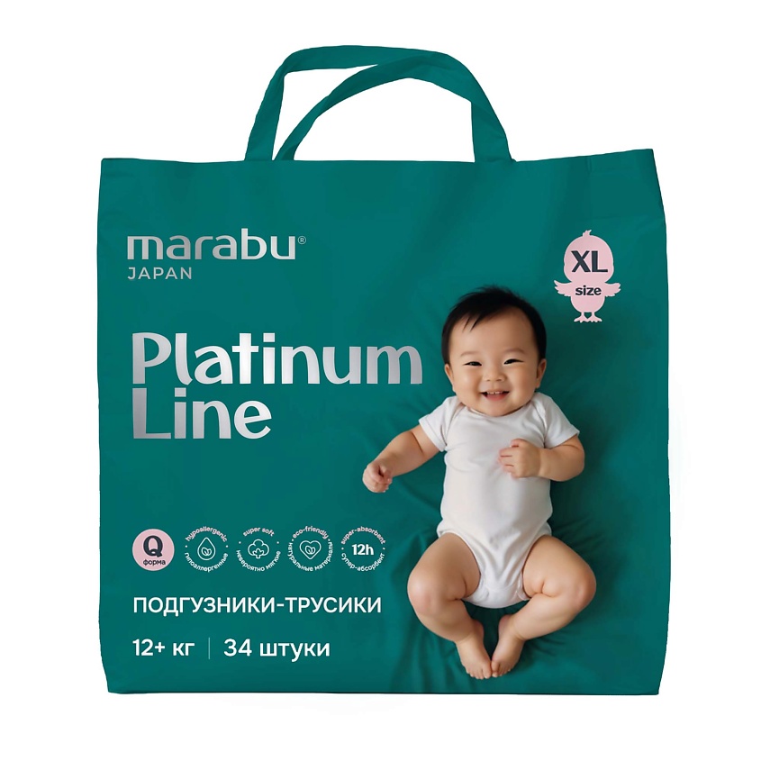 Изображение товара Подгузники-трусики MARABU Platinum Line 12+ кг 34 шт ультратонкие безопасность комфорт