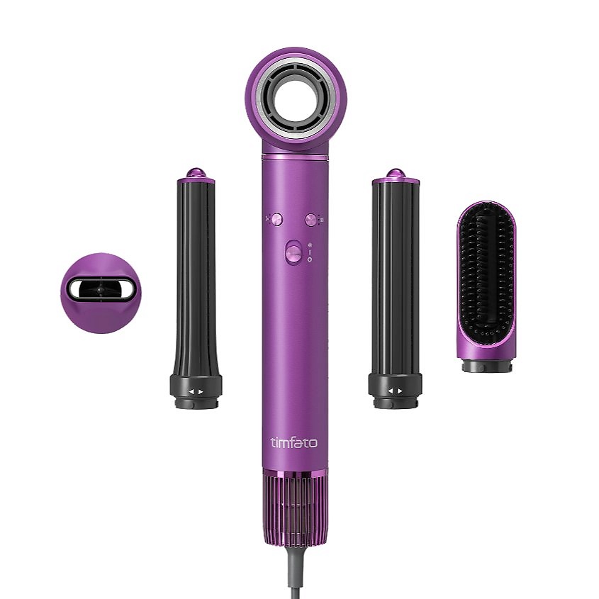 Изображение товара TIMFATO Фен для волос профессиональный стайлер с насадками 5в1, Фиолетовый
