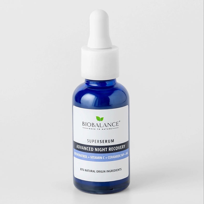 Изображение товара BIOBALANCE Сыворотка ночная восстанавливающая SUPER SERUM OVERNIGHT RECOVERY CERAMIDE + RESVERATROL, 1 шт.