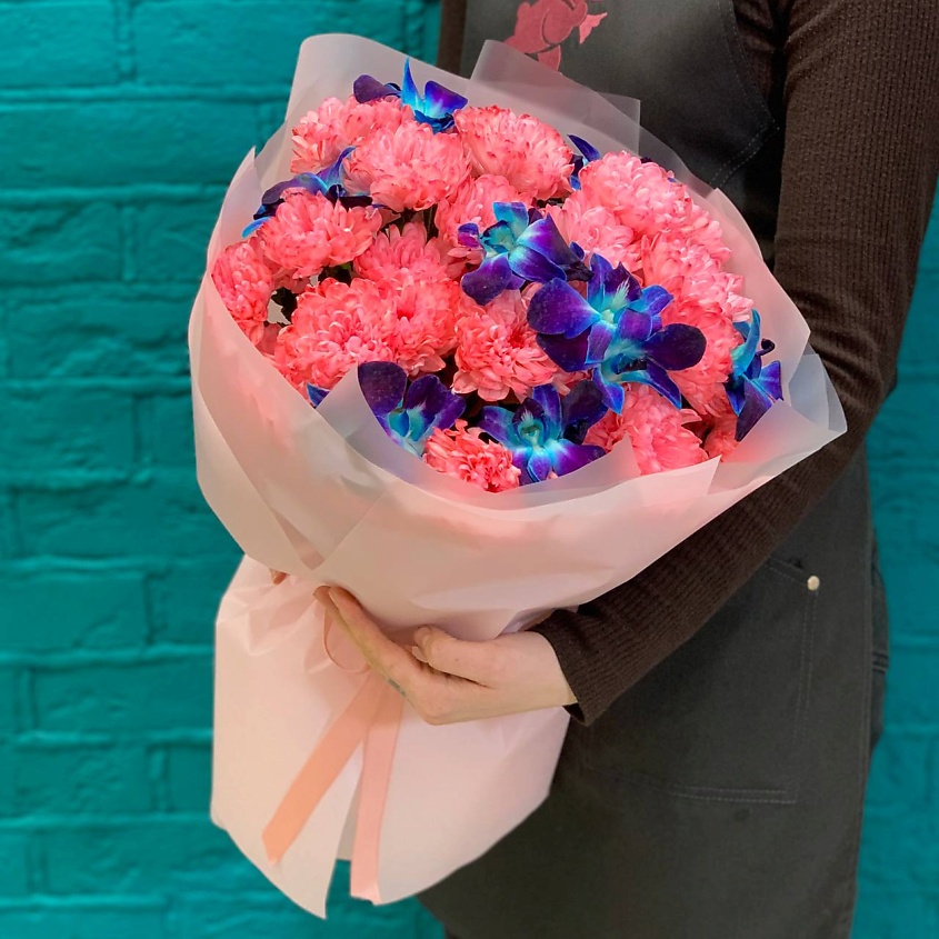 Изображение товара ЦВЕТЫ МИШКИ Букет из хризантемы и орхидеи, 1 шт.