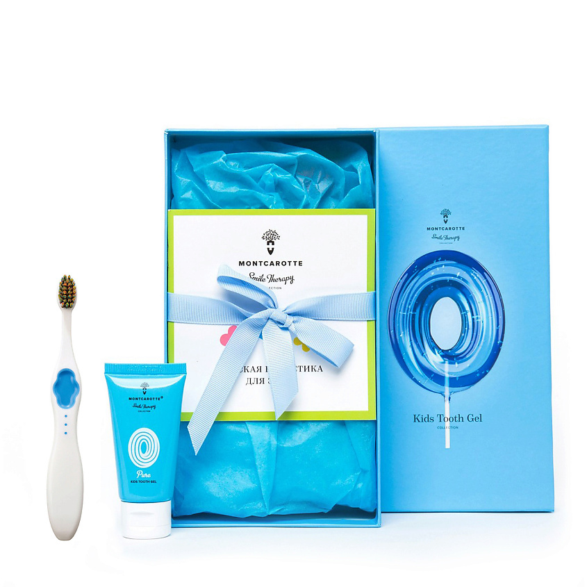 Изображение товара MONTCAROTTE Подарочный набор детской косметики для зубов "Нейтральный", Гель в тюбик - 30 мл, Гель в саше - 5 мл * 5 шт.