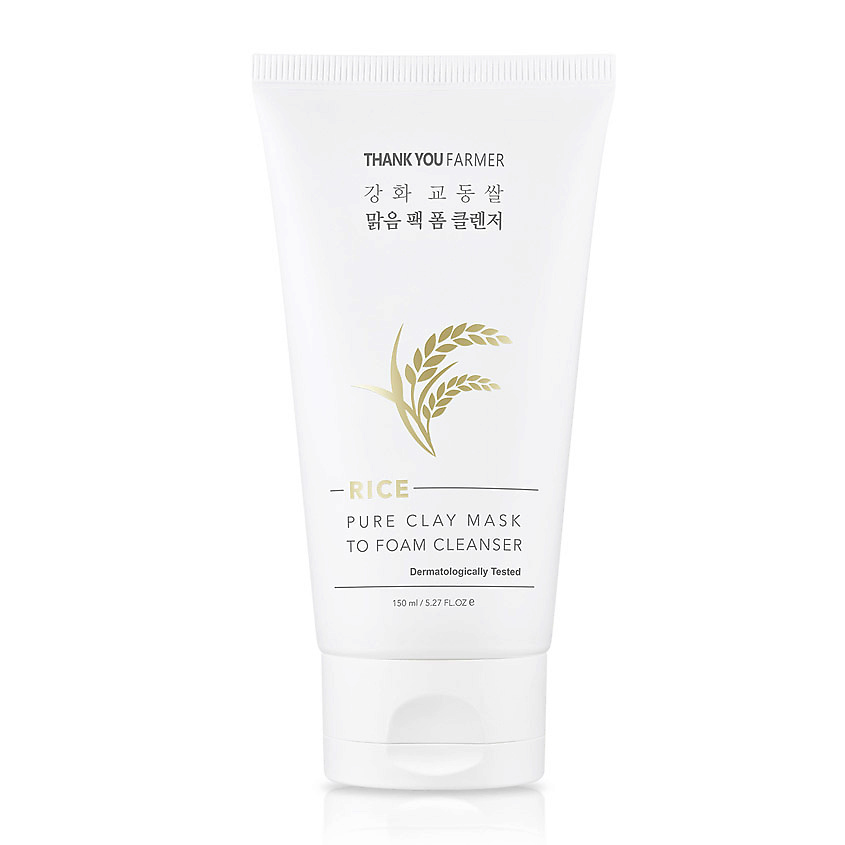 Изображение товара THANK YOU FARMER Маска-пенка очищающая для лица глиняная Rice Pure Clay Mask to Foam Cleanser, 150 мл