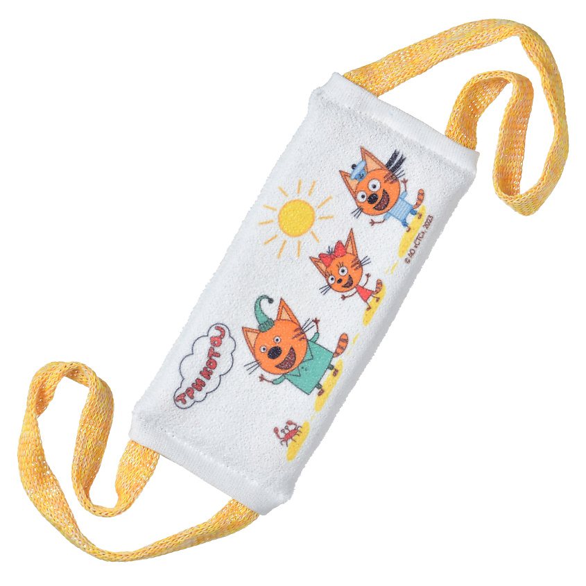 Изображение товара Детская мочалка UVITON Три кота Лето из натурального хлопка, желтая