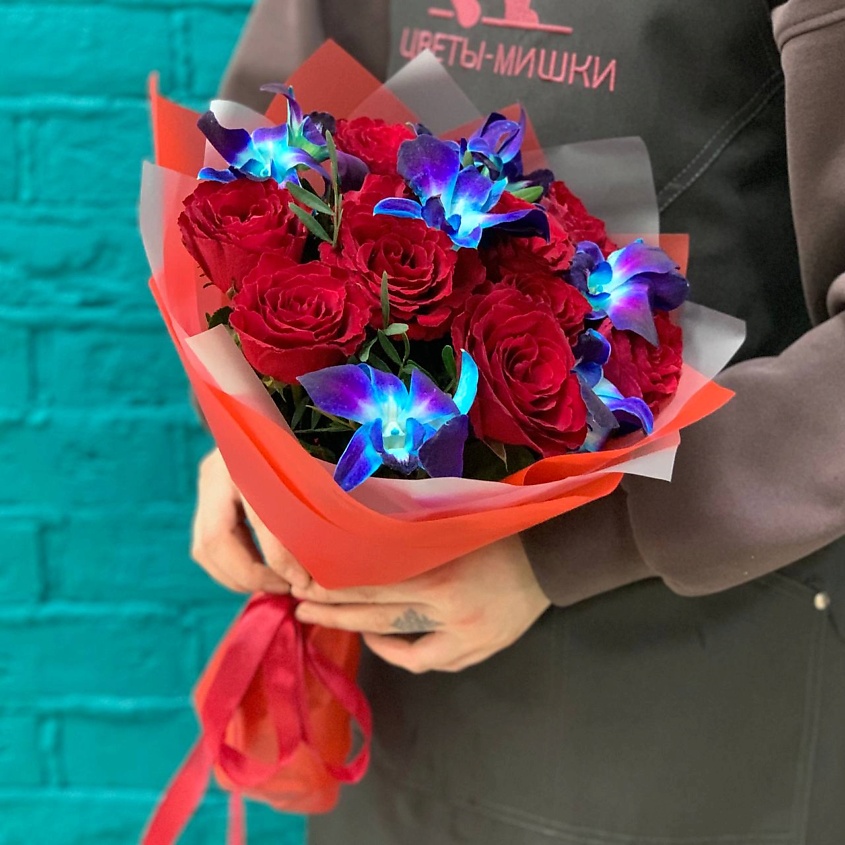 Изображение товара Цветы Мишки Букет из розы и орхидеи 1 шт. Идеальный подарок