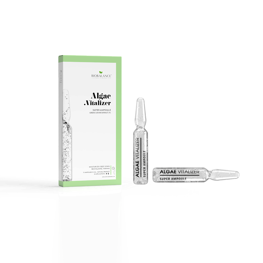 Изображение товара BIOBALANCE Ампулы для лица увлажняющие SUPER AMPOULE ALGAE VITALITY GREEN CAVIAR EXTRACT 3% 1 шт