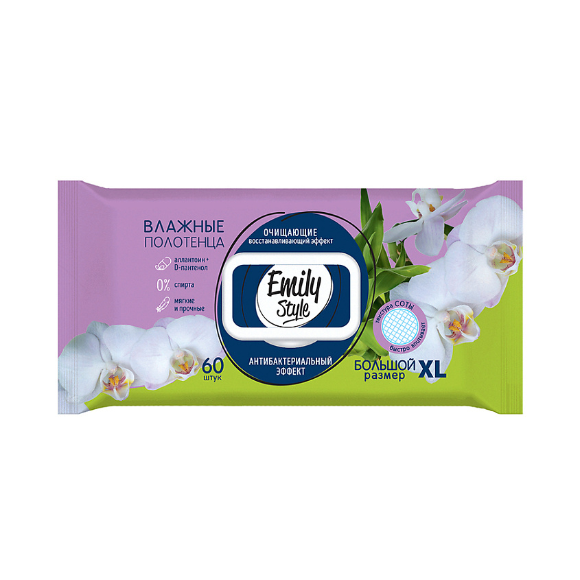 Изображение товара Влажные анбактериальные полотенца EMILYSTYLE для тела 60 шт