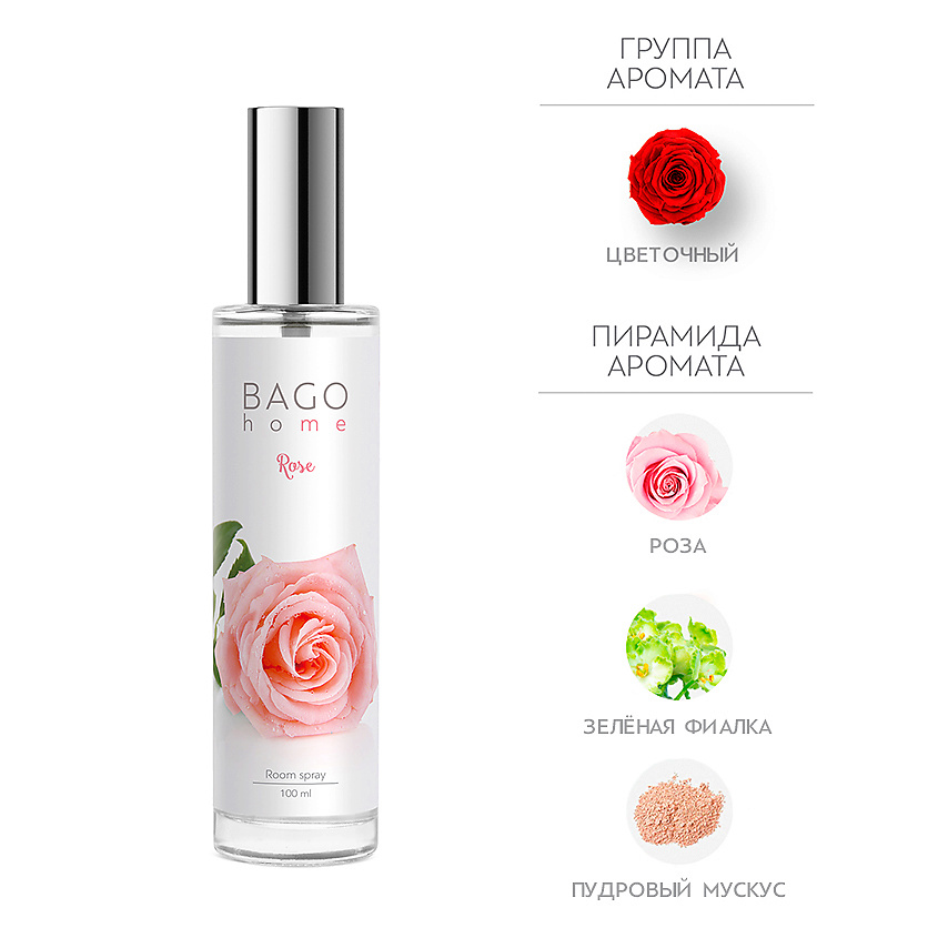 Изображение товара BAGO HOME Спрей ароматический для дома Роза, 100 мл