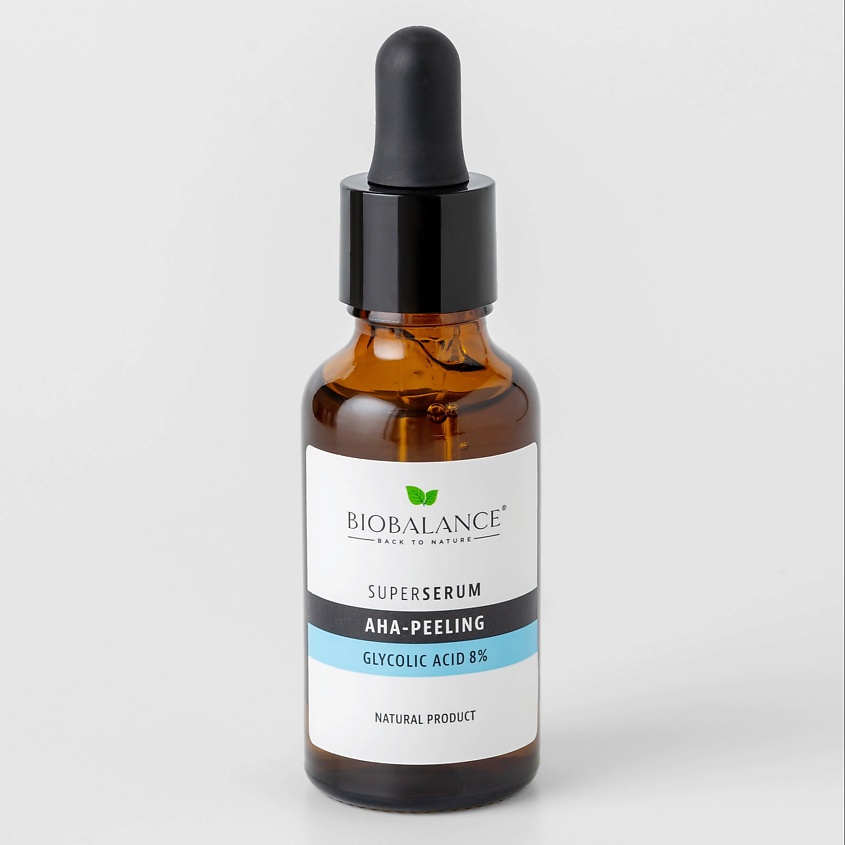 Изображение товара BIOBALANCE Сыворотка для лица с гликолевой кислотой SUPER SERUM AHA PEELING GLYCOLIC ACID 8%, 1 шт.