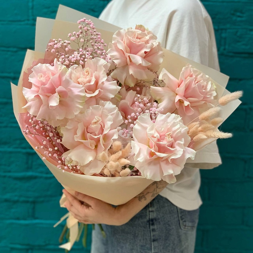 Изображение товара Букет из французских роз и лагуруса Цветы Мишки 1 шт.