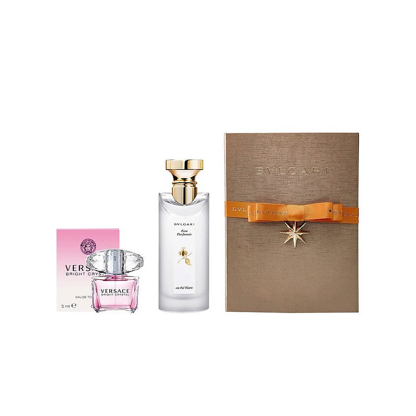 Изображение товара BVLGARI Набор: Одеколон Eau Parfumee au The Blanc + миниатюра Versace Bright Crystal, 75 мл + 5 мл + Подарочеый пакет