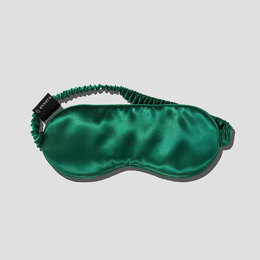 Изображение товара Шелковая маска для сна ASSORO SILK Зеленый натуральный шелк высокой плотности