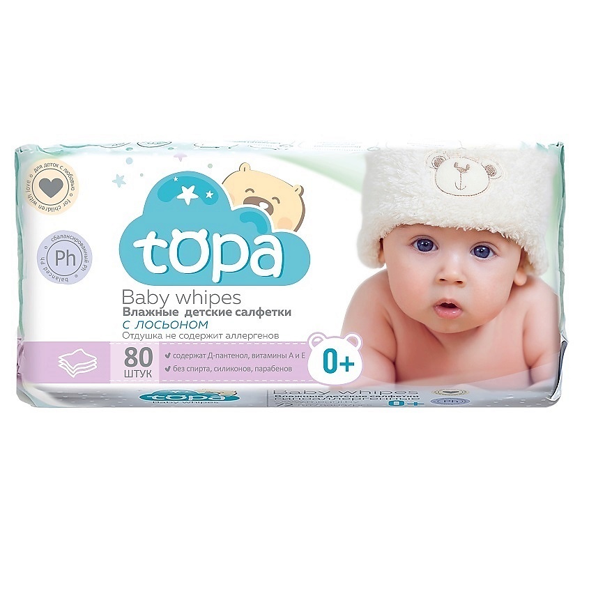 Изображение товара МегаГи Влажные детские салфетки с лосьоном Тора 80 шт гипоаллергенные