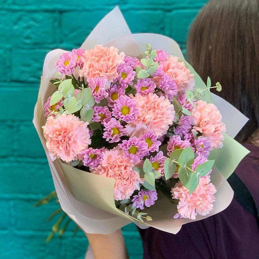 Изображение товара ЦВЕТЫ МИШКИ Букет из гортензии и гвоздики, 1 шт.