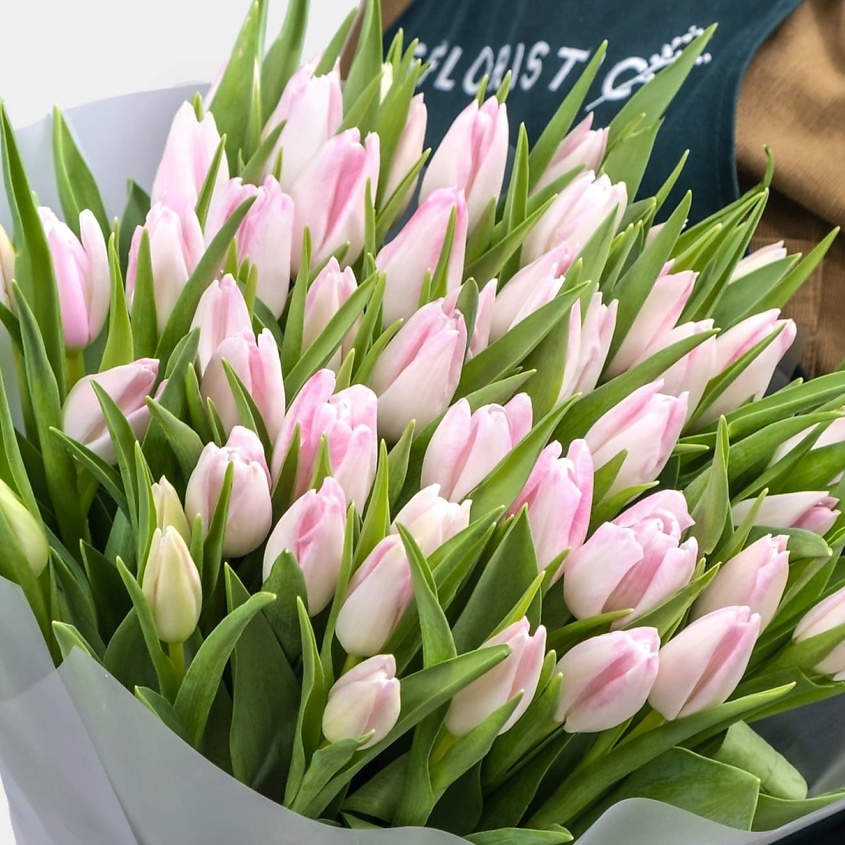Изображение товара STUDIO FLORISTIC Букет из нежно-розовых тюльпанов 51 шт "Подснежники", Розовый