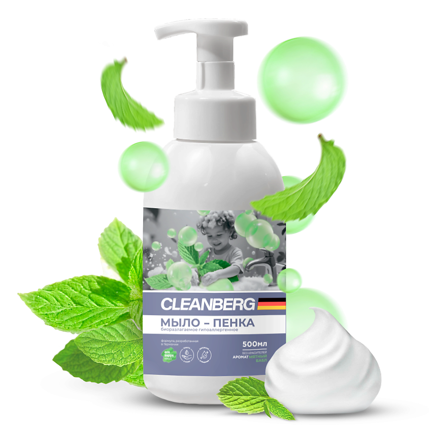 Изображение товара CLEANBERG Мыло пенка для рук и тела аромат Мятный бабл, 500