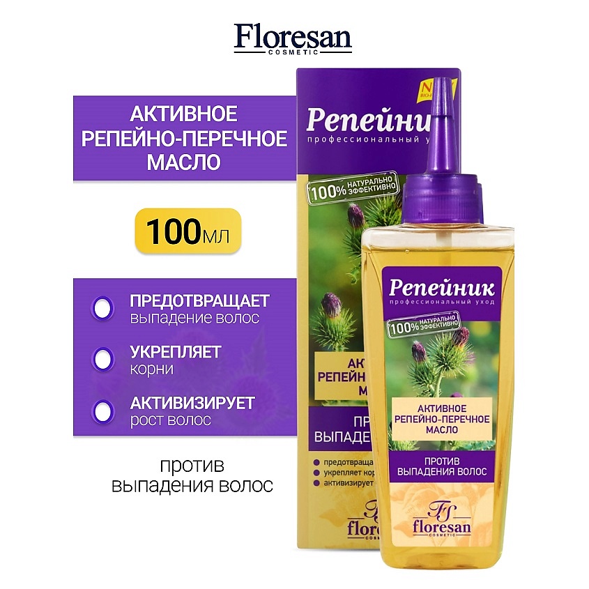 Изображение товара FLORESAN Активное репейно-перечное масло «Репейник», 100 мл